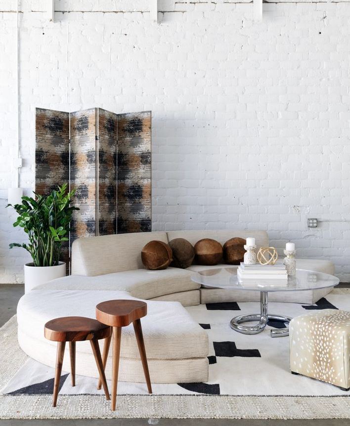 salon moderno blanco y madera