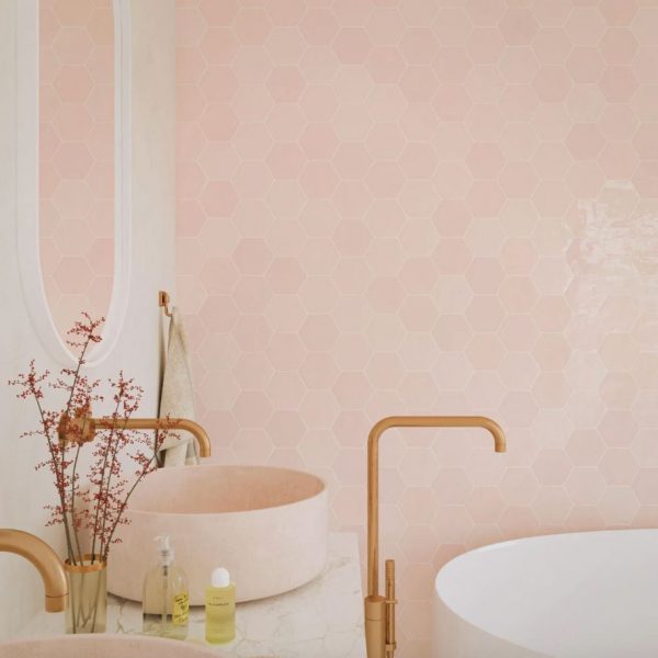 azulejo de cuadritos para baño rosa
