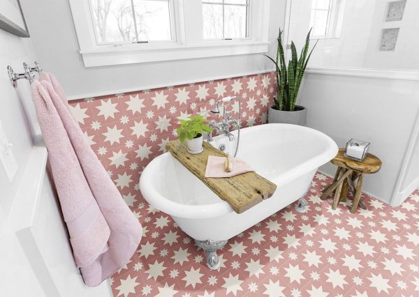 azulejo rosa pastel cuarto de baño