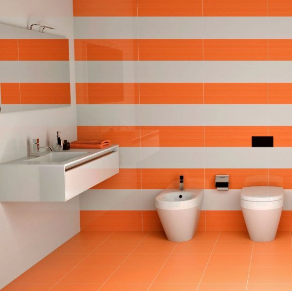 baño naranja y beige